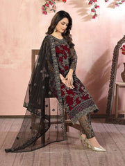 Maroon Embroidered Festive Wear Straight Cut Suit - Inddus.com