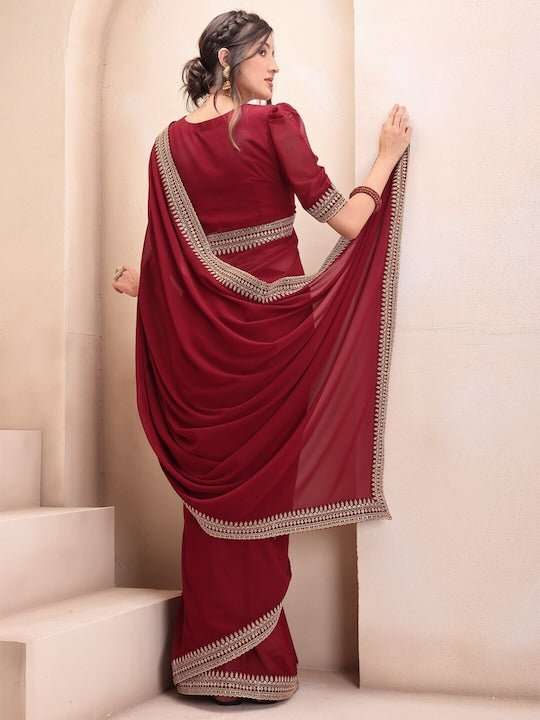 Maroon Embroidered Saree