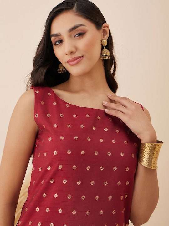 Maroon Ethnic Motif Woven Design Straight Kurta with Trousers - Inddus.com