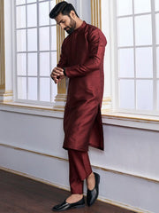 Maroon Ethnic Motifs Woven Design Kurta with Trousers - Inddus.com