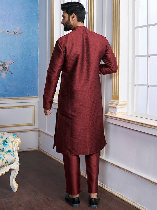 Maroon Ethnic Motifs Woven Design Kurta with Trousers - Inddus.com