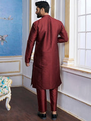Maroon Ethnic Motifs Woven Design Kurta with Trousers - Inddus.com