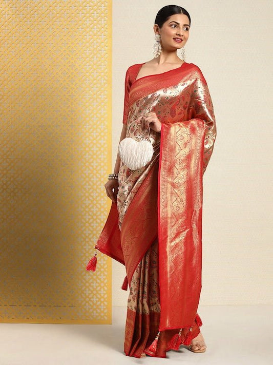 Maroon Ethnic Motifs Zari Saree