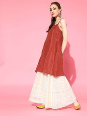 Maroon Floral Print Kaftan Kurta - inddus-us