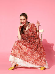 Maroon Floral Print Kaftan Kurta - inddus-us