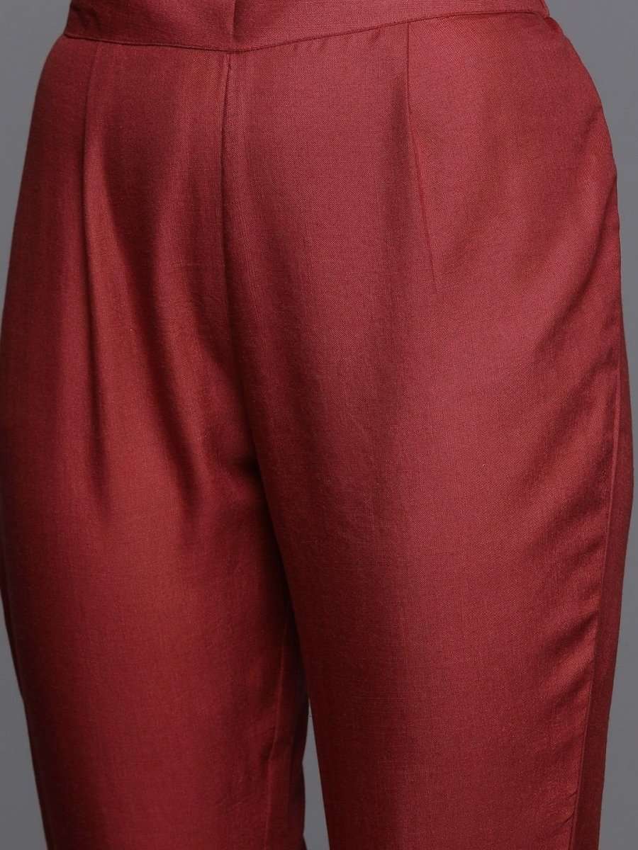 Maroon Foil Print Kurta with Pants - Inddus.com
