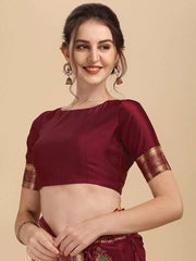 Maroon & Gold-Toned Ethnic Motifs Woven Design Silk Blend Saree - Inddus.com