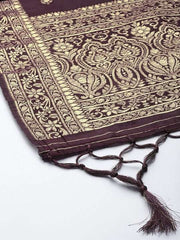 Maroon & Golden Ethnic Motifs Woven Design Dupatta with Zari - Inddus.com