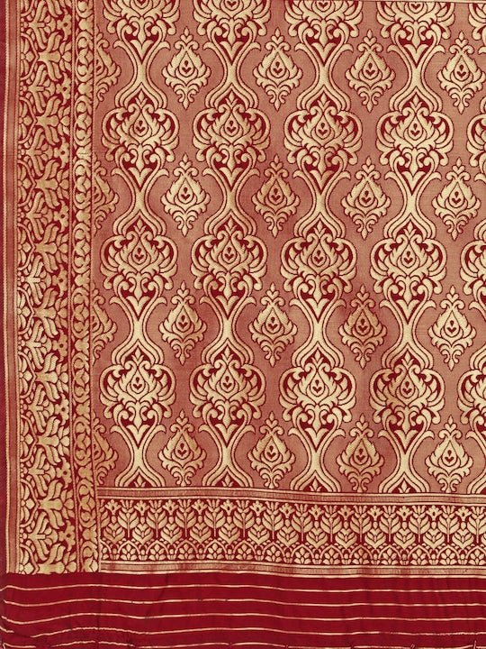 Maroon & Golden Ethnic Motifs Zari Silk Blend Saree - Inddus.com