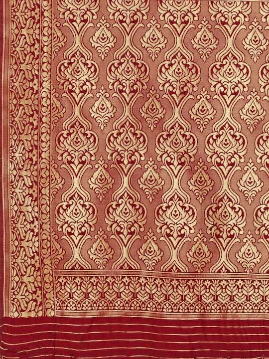 Maroon & Golden Ethnic Motifs Zari Silk Blend Saree - Inddus.com