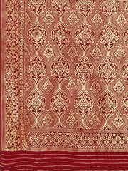 Maroon & Golden Ethnic Motifs Zari Silk Blend Saree - Inddus.com