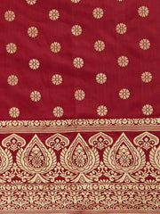 Maroon & Golden Ethnic Motifs Zari Silk Blend Saree - Inddus.com