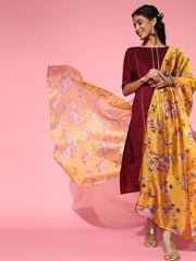 Maroon Gotta Patti Detail Kurta with Pants and Floral Printed Dupatta - Inddus.com