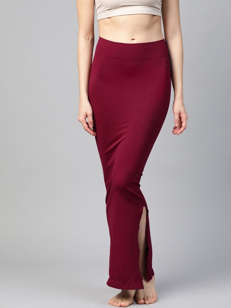 Buy Delectable Maroon Knitted Saree Shapewear Online.