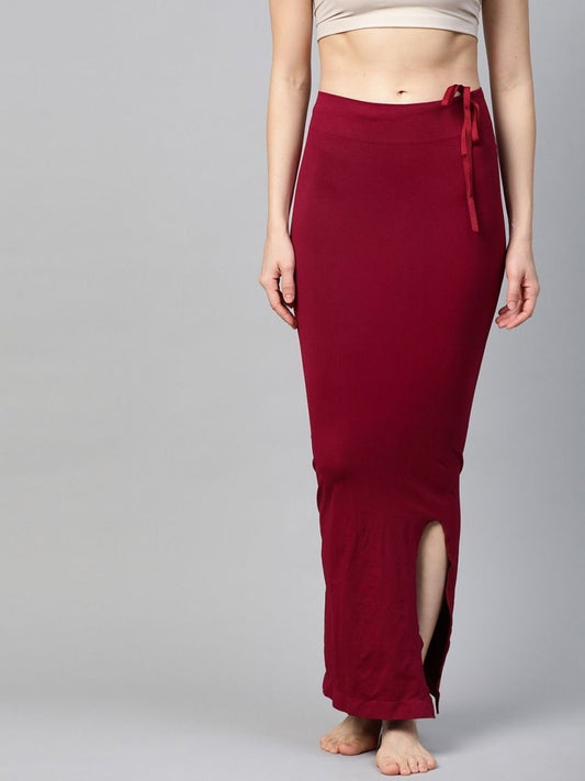 Maroon Knitted Saree Shapewear with Drawstring - inddus-us