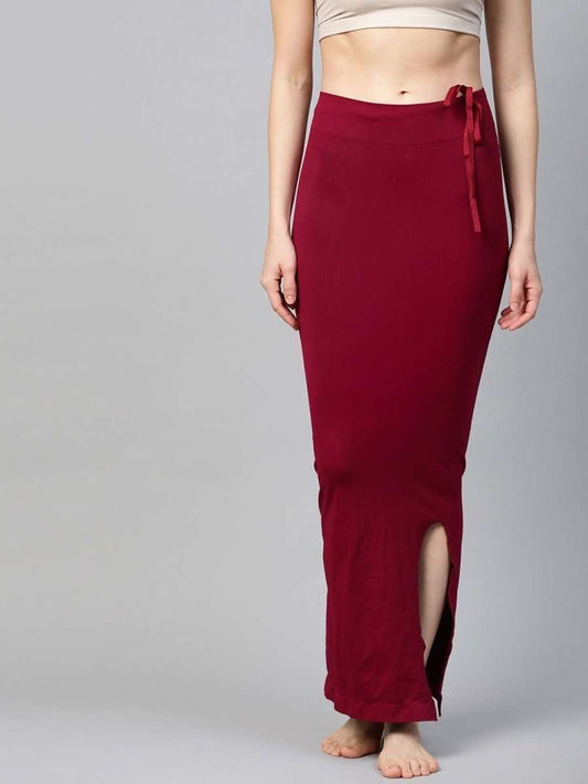 Maroon Knitted Saree Shapewear with Drawstring - inddus-us