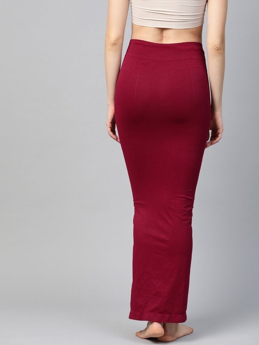 Maroon Knitted Saree Shapewear with Drawstring - inddus-us