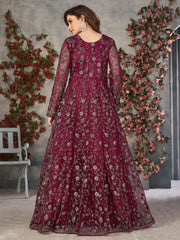 Maroon Net Festive Wear Anarkali Suit - Inddus.com