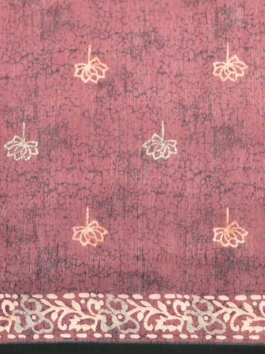 Maroon & Off-White Chanderi Cotton Blend Digital Floral Printed Saree - inddus-us