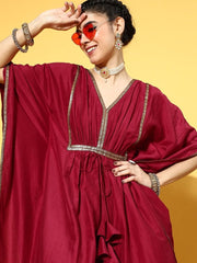 MAROON PARTY WEAR KURTA - Inddus.com