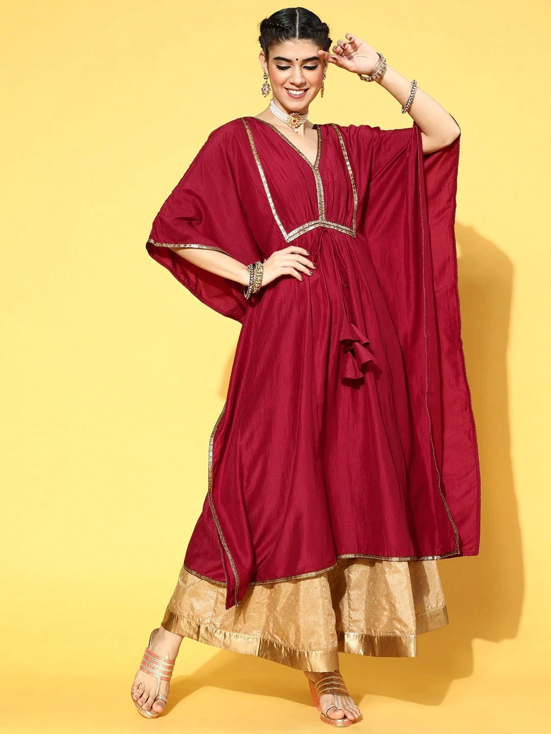 MAROON PARTY WEAR KURTA - Inddus.com