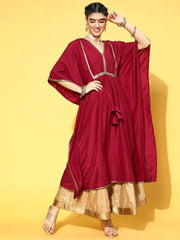MAROON PARTY WEAR KURTA - Inddus.com