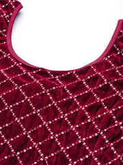 Maroon Sequined Velvet Stretchable Saree Blouse - Inddus.com