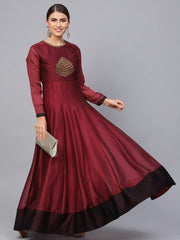 Maroon Silk Georgette Designer Gown - inddus-us