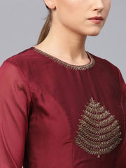 Maroon Silk Georgette Designer Gown - inddus-us