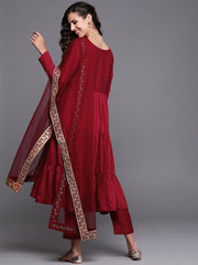 Maroon Solid Kurta with Trouser and Dupatta - Inddus.com