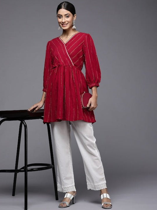 Maroon Striped Tunic - Inddus.com
