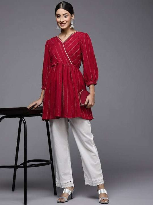 Maroon Striped Tunic - Inddus.com