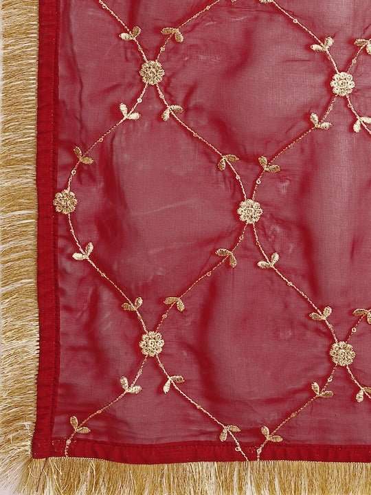 Maroon V-Neck Regular Kurta & Palazzos With Dupatta - Inddus.com