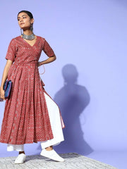 Marron Ethnic Printed Angrakha Kurta - Inddus.com