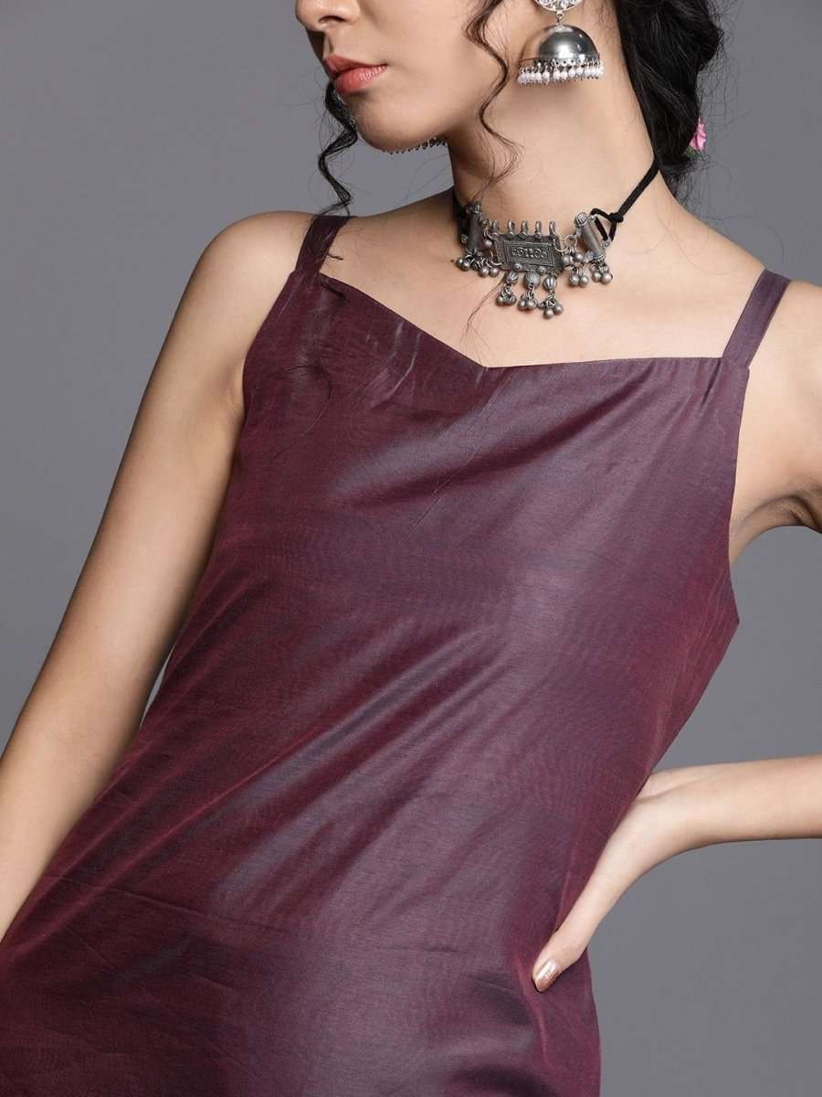 Mauve Chanderi Cotton Solid Straight Cut Suit - Inddus.com