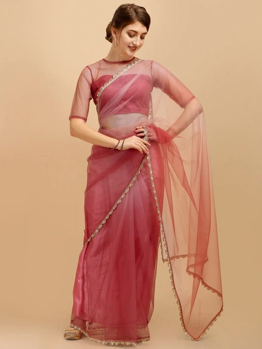 Mauve Embroidered Border Saree