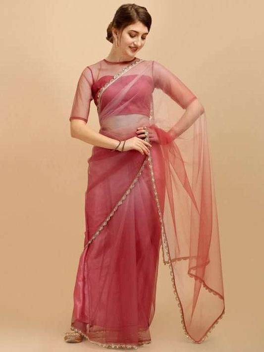 Mauve Embroidered Border Saree