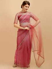 Mauve Embroidered Border Saree