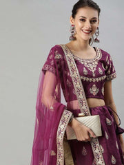 Mauve Embroidered Party Wear Lehenga Choli - inddus-us