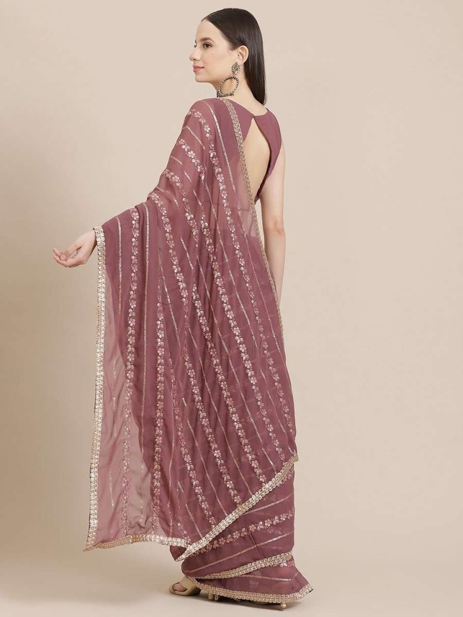 Mauve Embroidered Saree with Blouse - Inddus.com