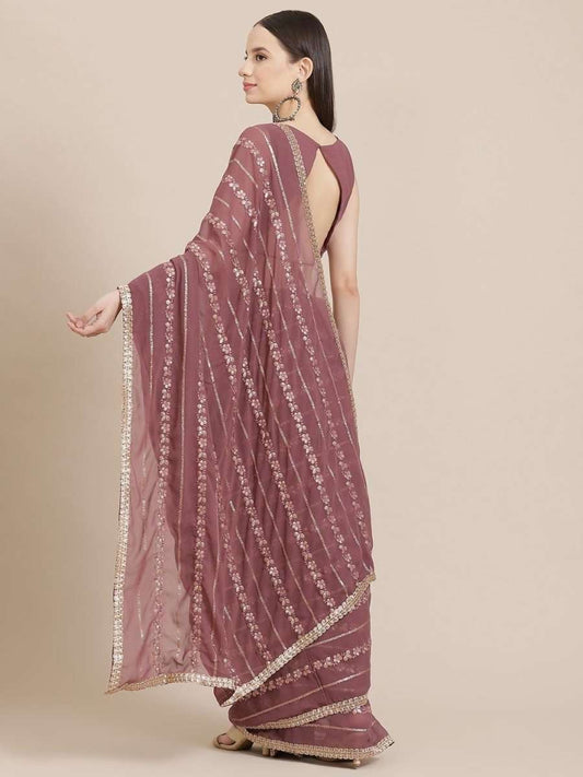 Mauve Embroidered Saree with Blouse - Inddus.com