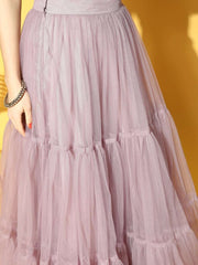 Mauve Embroidered Semi-Stitched Net Lehenga & Unstitched Choli With Dupatta - Inddus.com