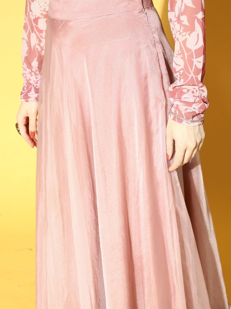 Mauve Georgette Floral Printed Top & Skirt Co-ords Set - Inddus.com