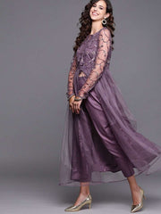 Mauve High Slit Kurta with Trouser and Dupatta - Inddus.com