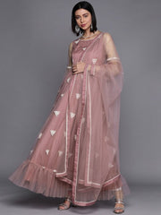 Mauve Net Anarkali Ruffled Kurta with Dupatta - Inddus.com