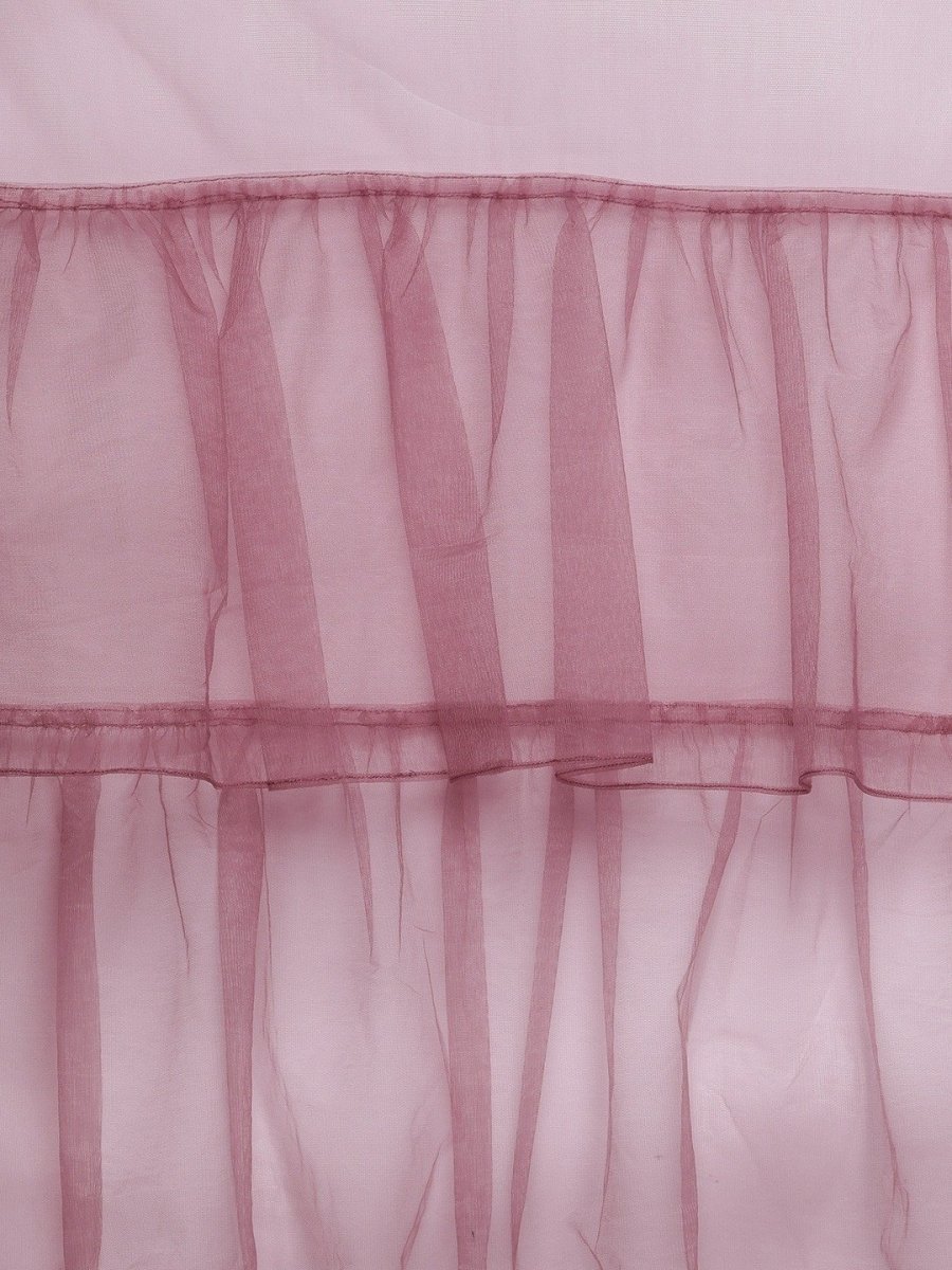 Mauve Net Embroidered Kurta with pant and Ruffled Dupatta - Inddus.com