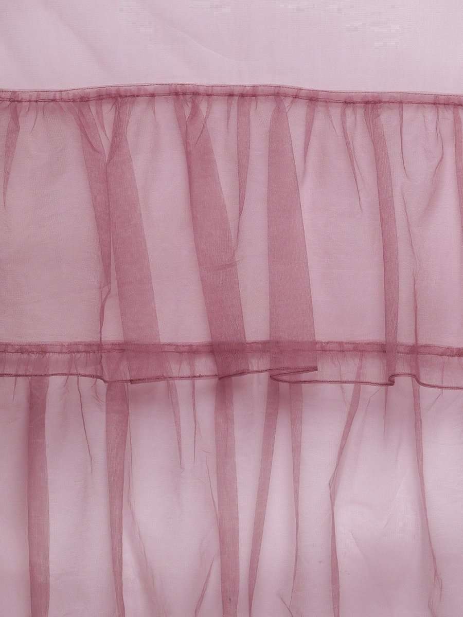 Mauve Net Embroidered Kurta with pant and Ruffled Dupatta - Inddus.com