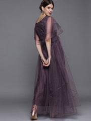 Mauve Net Embroidered Maxi Dress - inddus-us