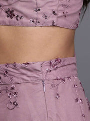 Mauve Net Embroidered SemiStitched Lehenga With Blouse and Dupatta and Belt - inddus-us