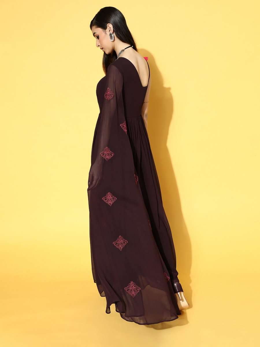 Mauve Poly Silk Partywear Solid Dresses - Inddus.com